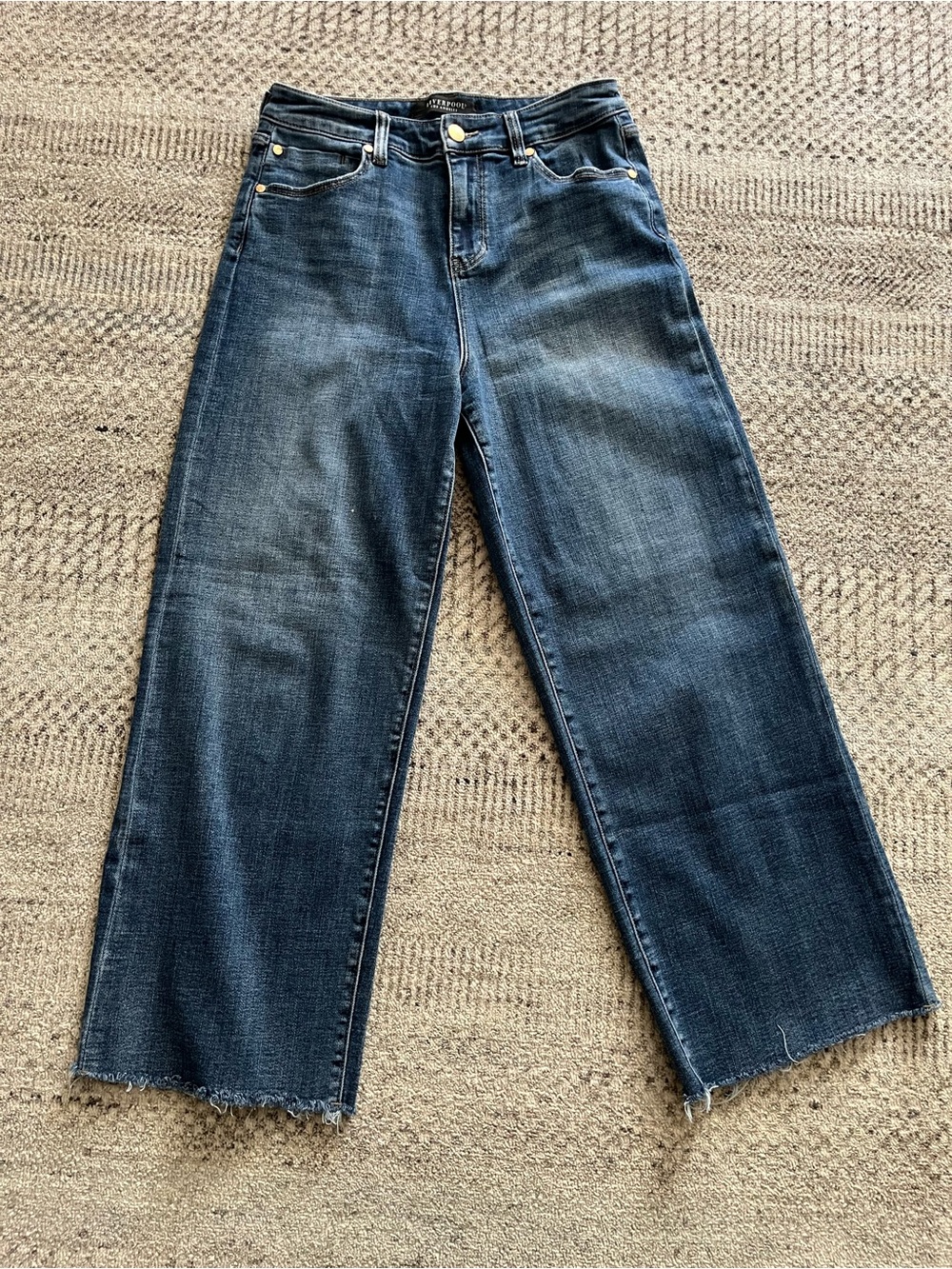 Liverpool Indigo Wide-Leg Raw-Hem Jeans